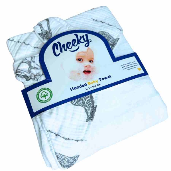 Cheeky Wipes 100% Cotton Muslin Hooded Baby Bath Towel